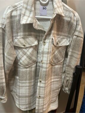 SO Cream and Beige Textured Plaid Jacket